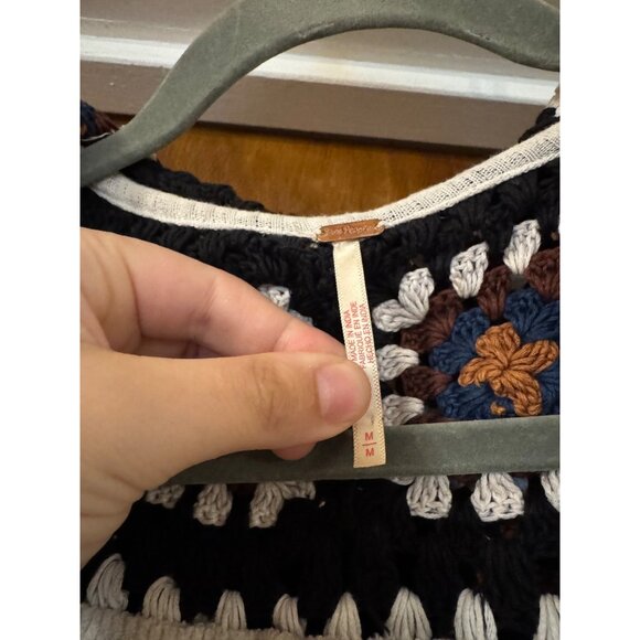 Free People Bohemian Cream Long-Sleeve Top Thermal Crochet Hood & Cuffs Size M G - Picture 7 of 8